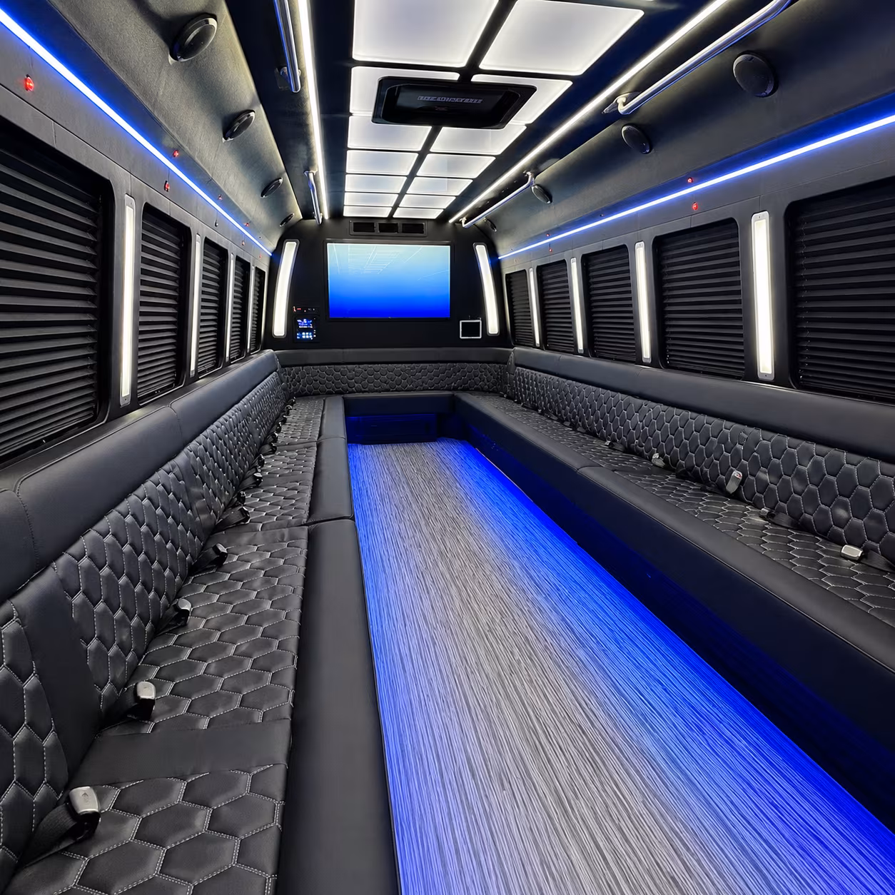 southfield 50 passenger party bus inside
